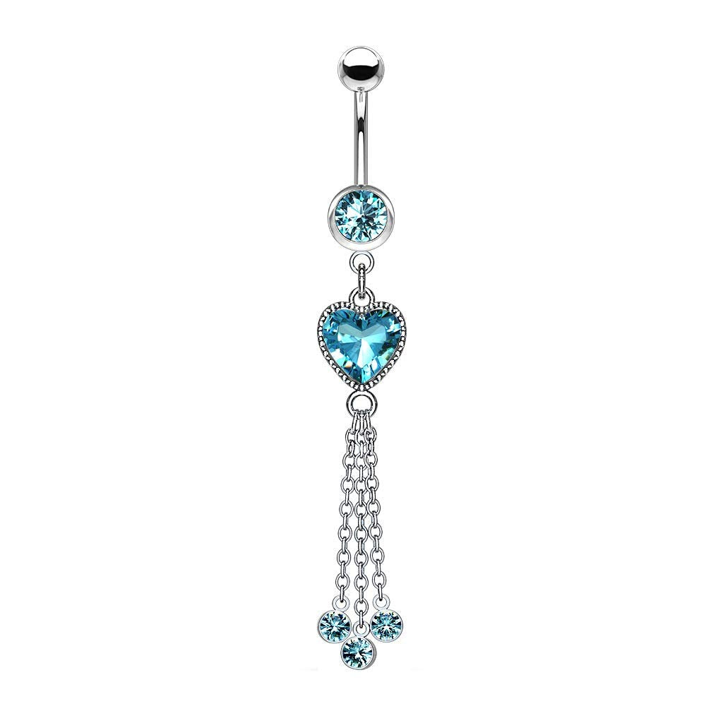 Bauchnabelpiercing Zirkonia Herz Ketten Anhänger Nabelpiercing Chirurgenstahl Bananabell Silber Clear Pink Aqua Stab 1,6/10mm