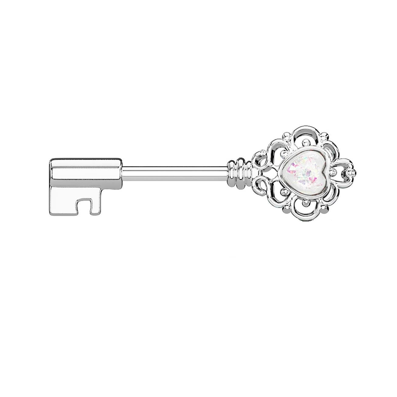 Brustwarzenpiercing Vintage SCHLÜSSEL Brustpiercing Intimpiercing Edelstahl Glitzer-Opal Silber Gold Roségold Stab 1,6mm 12mm