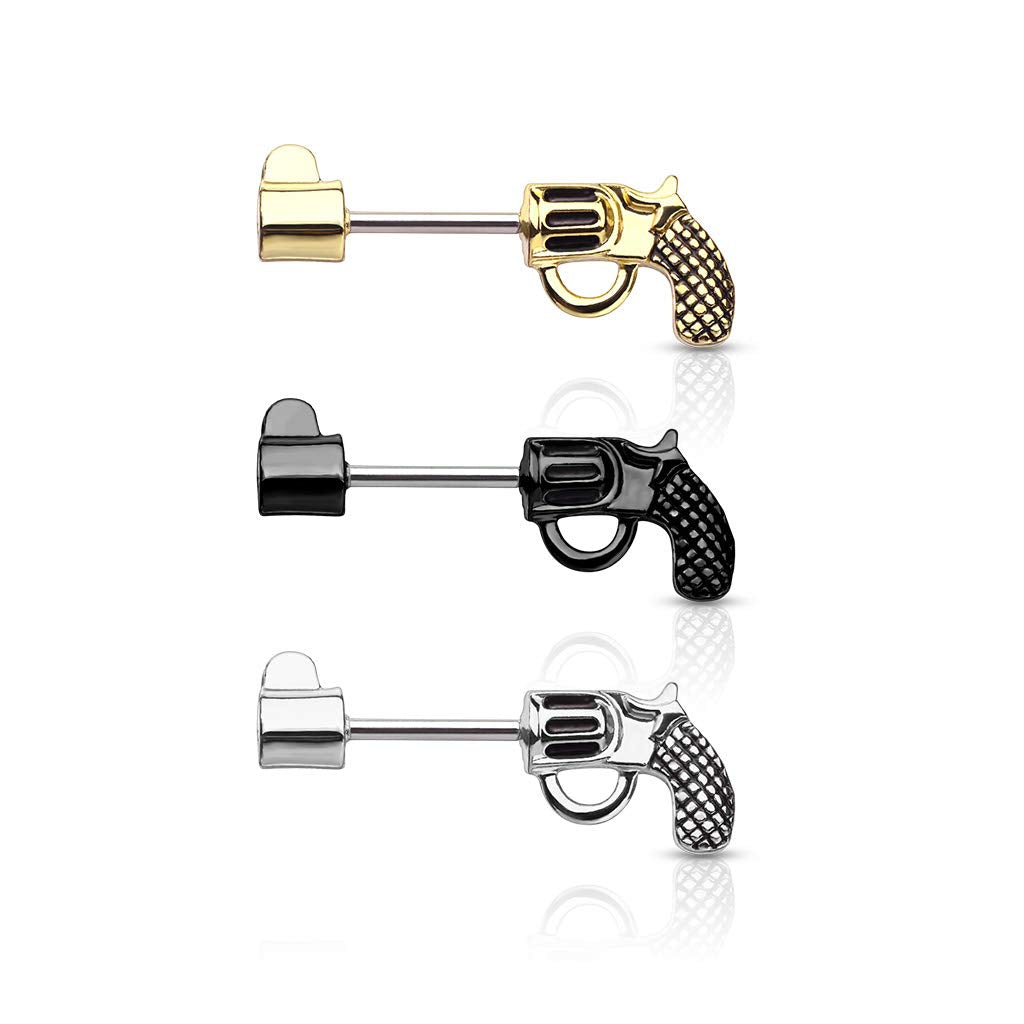 Brustwarzenpiercing Revolver Pistole Brustpiercing Nippelpiercing Chirurgenstahl Gold Schwarz Silber Stab 1,6/12mm