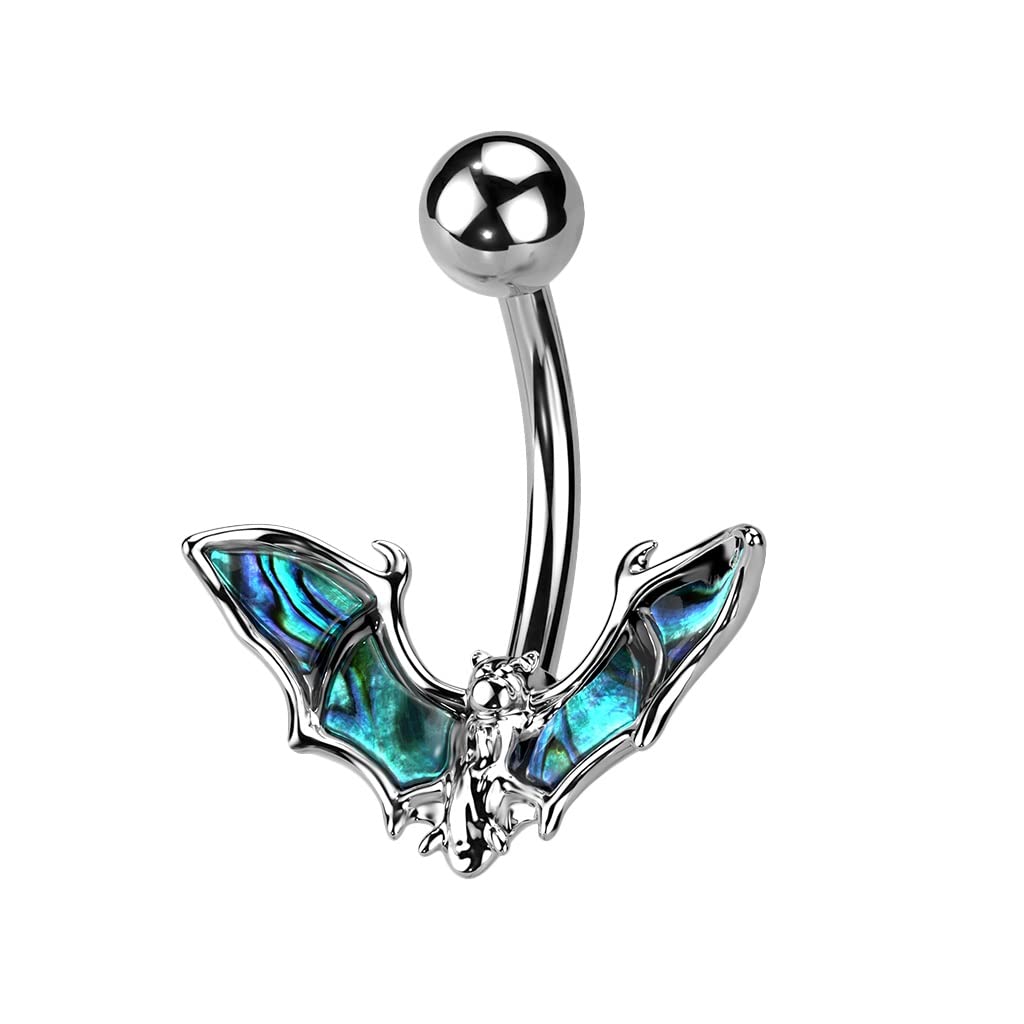 Bauchnabelpiercing Fledermaus Abalone Schwarz Silber Nabelpiercing Chirurgenstahl Bananabell Stab-länge 10mm