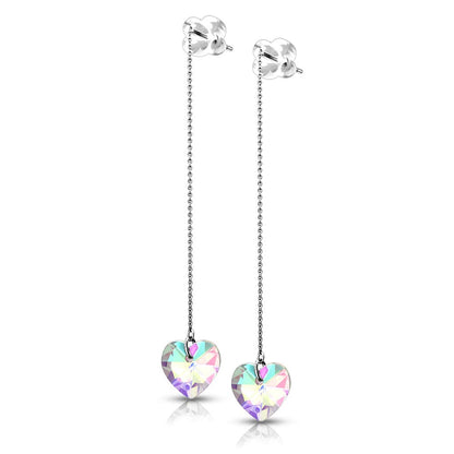 1 Paar Damen Durchzieher Ohrringe facettierte Regenbogen-Herzen Ohr-hänger e Ohrstecker Silber