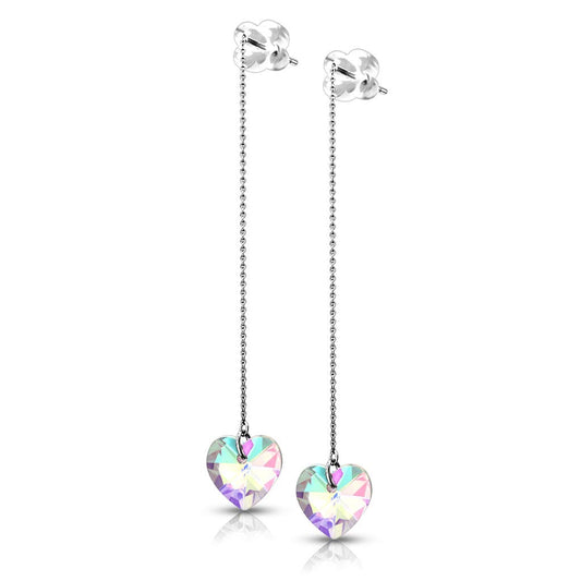 1 Paar Damen Durchzieher Ohrringe facettierte Regenbogen-Herzen Ohr-hänger e Ohrstecker Silber