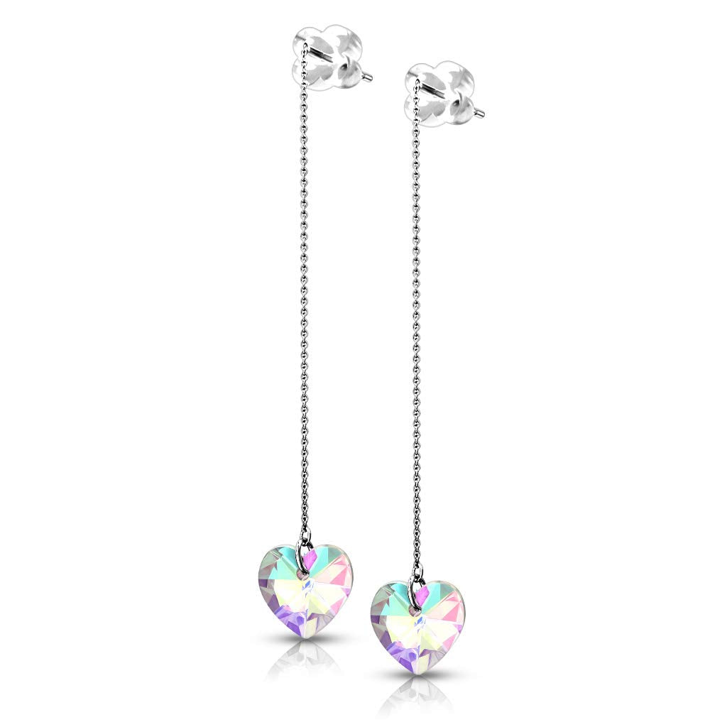 1 Paar Damen Durchzieher Ohrringe facettierte Regenbogen-Herzen Ohr-hänger e Ohrstecker Silber