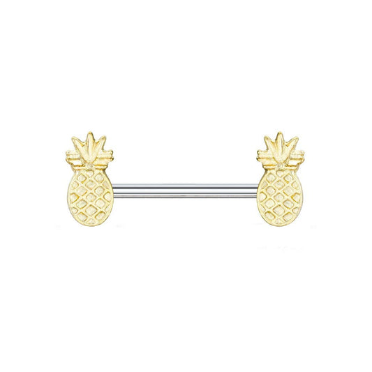Brustwarzenpiercing GOLDENE Ananas Brustpiercing Nippelpiercing Chirurgenstahl Gold Stab 1,6/14mm