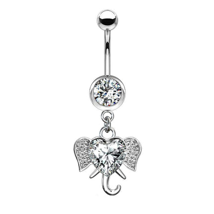 Bauchnabelpiercing Zirkonia Herz Elefant Anhänger Nabelpiercing Chirurgenstahl Bananabell Silber Clear Aqua Stab 1,6/10mm