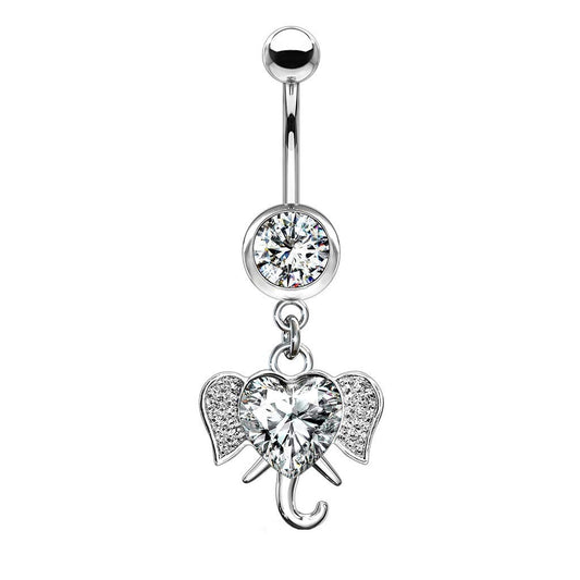 Bauchnabelpiercing Zirkonia Herz Elefant Anhänger Nabelpiercing Chirurgenstahl Bananabell Silber Clear Aqua Stab 1,6/10mm