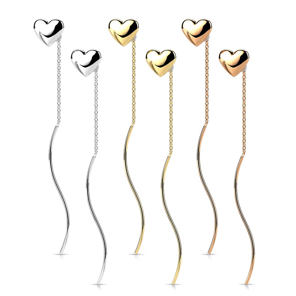 1 Paar Damen Ohrringe Durchzieher Herz Wellen-Anhänger Ohrringe Ohrstecker Chirurgenstahl Silber Gold Roségold