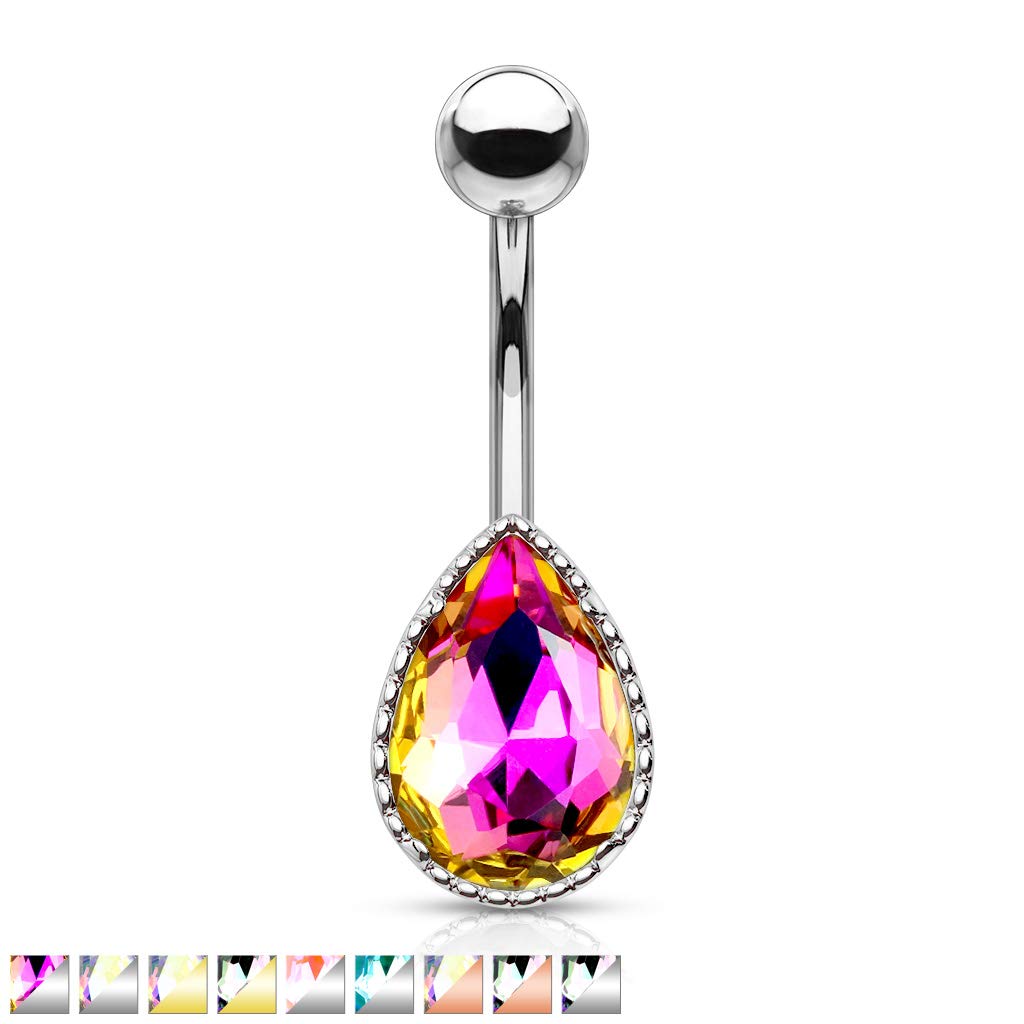 Bauchnabelpiercing Regenbogen-Effekt Kristall Tropfen Nabelpiercing Chirurgenstahl Bananabell viele Farben Stab 1,6/10mm