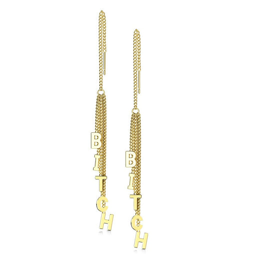1 Paar Damen Ohrringe Durchzieher Ketten-Anhänger Wort BITCH Ohrringe Ohrstecker Chirurgenstahl Gold Roségold Silber