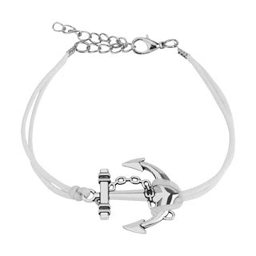 Wickelarmband GROSSER Anker Länge 250mm Breite 2,89mm verstellbar Karabinerverschluss Kunstleder Edelstahl Seil Maritim
