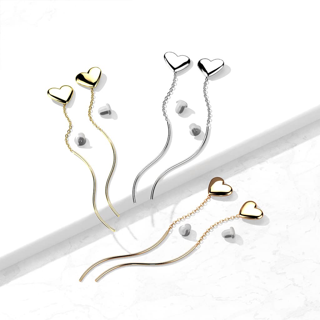 1 Paar Damen Ohrringe Durchzieher Herz Wellen-Anhänger Ohrringe Ohrstecker Chirurgenstahl Silber Gold Roségold