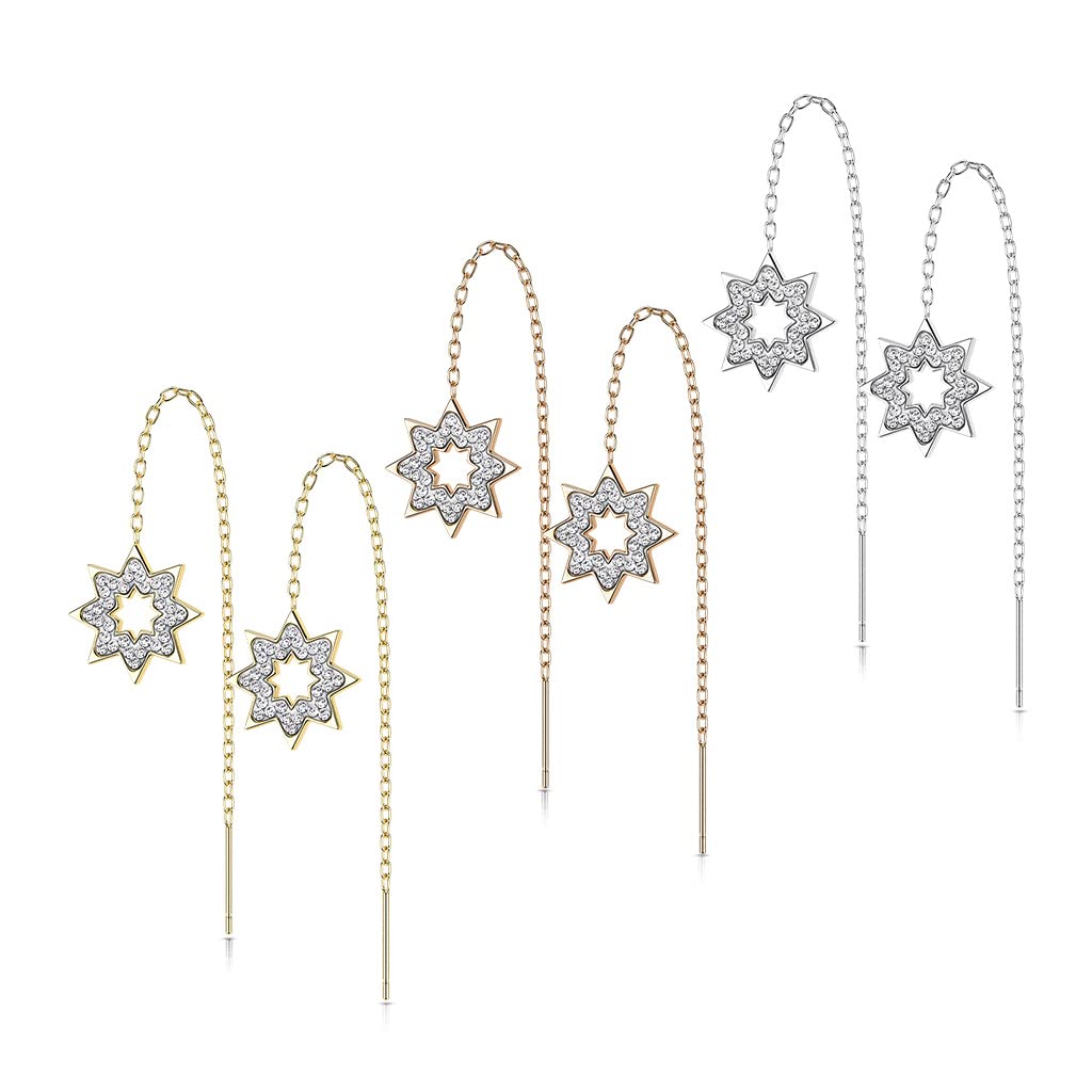 1 Paar Damen Ohrringe Durchzieher Kristall Pavé Clear Schneeflocke Anhänger Ohrringe Ohrstecker Chirurgenstahl Silber Gold Roségold