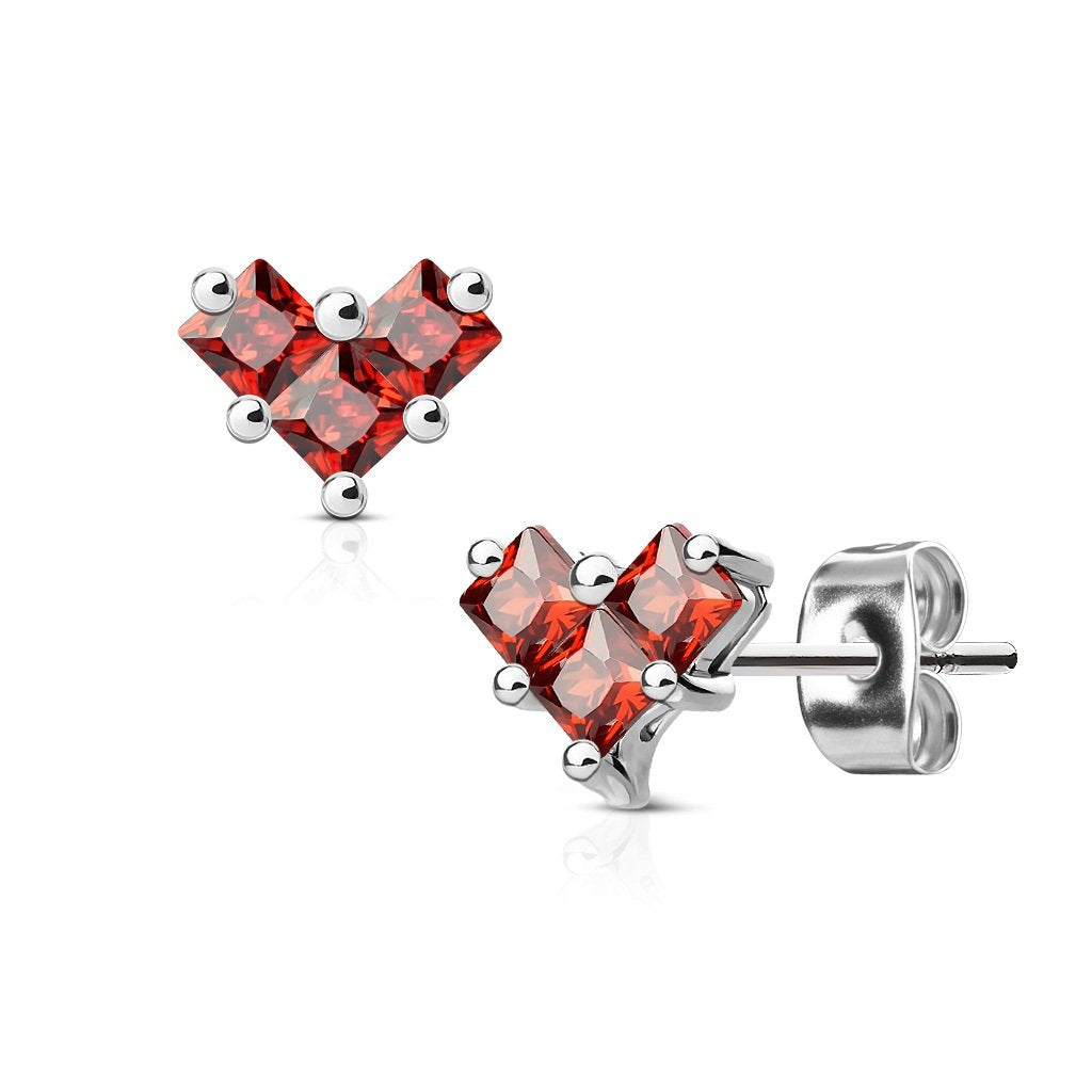 1 Paar Ohrringe Set Stecker Edelstahl Chirurgenstahl 3 Mini Quadrate silber Haken clear pink rot Zirkonia