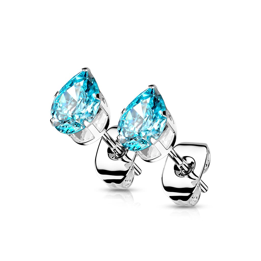 1 Paar Damen Ohrstecker Zirkonia Tränen-Tropfen Ohrringe Chirurgenstahl e viele Farben 3-7mm