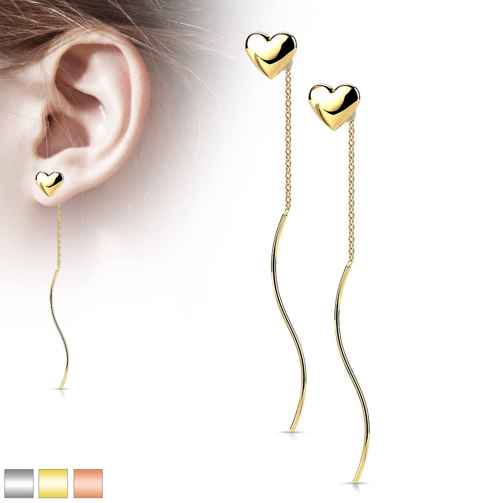 1 Paar Damen Ohrringe Durchzieher Herz Wellen-Anhänger Ohrringe Ohrstecker Chirurgenstahl Silber Gold Roségold