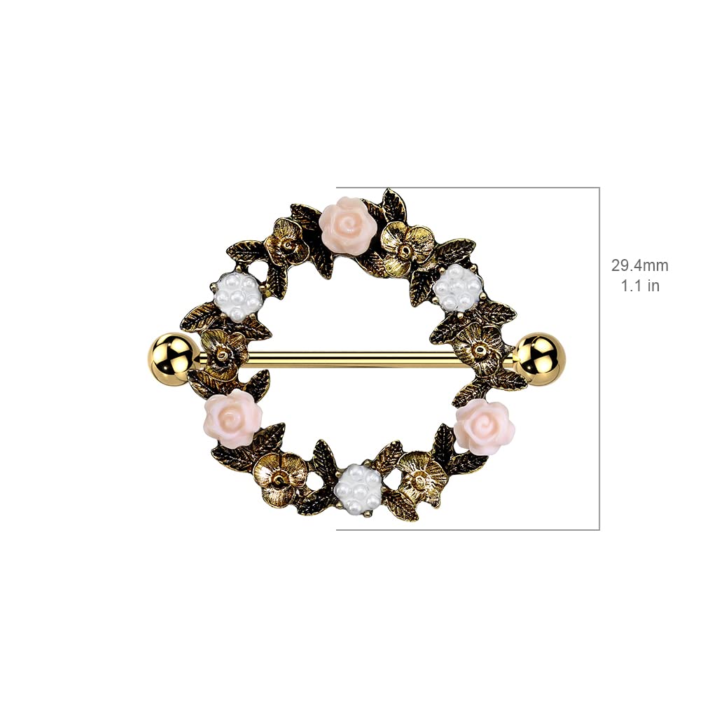 Brustwarzenpiercing Blumen-Kranz Silber Gold Brustpiercing Nippelpiercing Intimpiercing Chirurgenstahl Stab 18mm