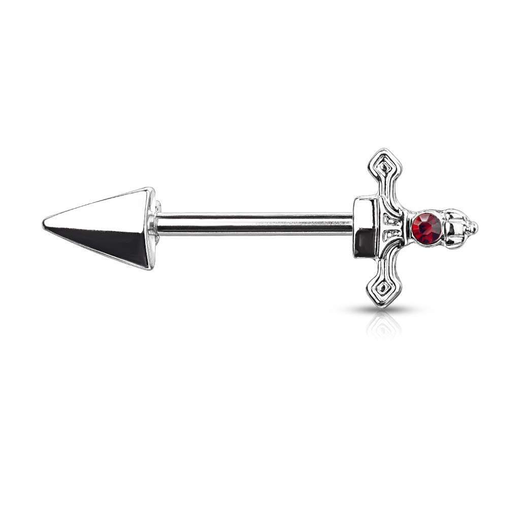 Brustwarzenpiercing roter Kristall Dolch Brustpiercing Nippelpiercing Chirurgenstahl Silber Gold Schwarz Stab 1,6/14mm