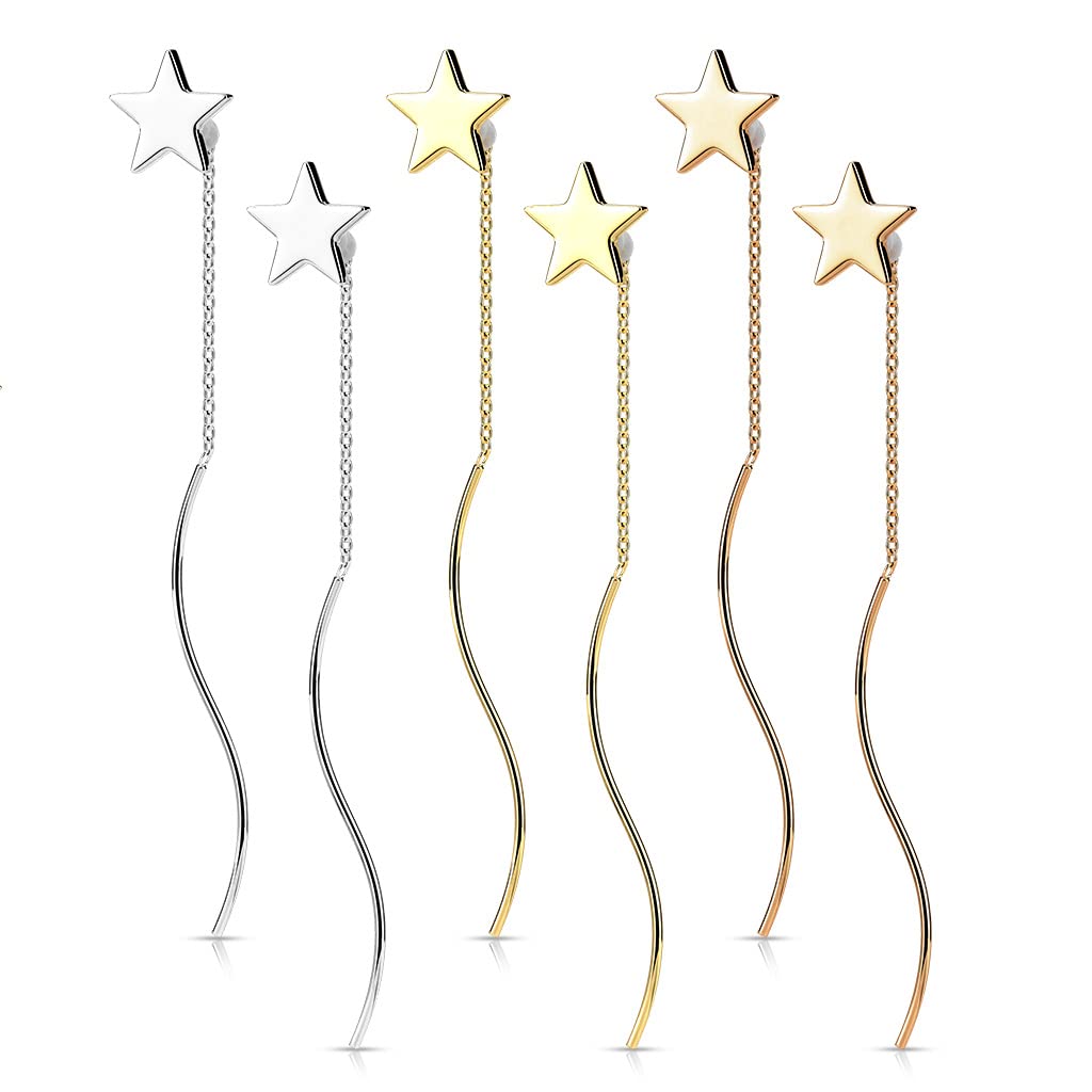 1 Paar Damen Ohrringe Durchzieher Stern Wellen-Anhänger Ohrringe Ohrstecker Chirurgenstahl Silber Gold Roségold