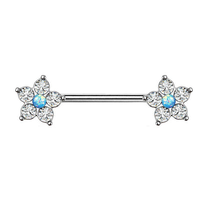 Brustwarzenpiercing Glitzer-Opal Blume 5 Zirkonia Brustpiercing Nippelpiercing Chirurgenstahl viele Farben Stab 1,6/14mm