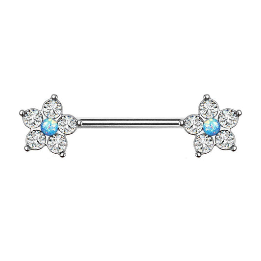 Brustwarzenpiercing Glitzer-Opal Blume 5 Zirkonia Brustpiercing Nippelpiercing Chirurgenstahl viele Farben Stab 1,6/14mm