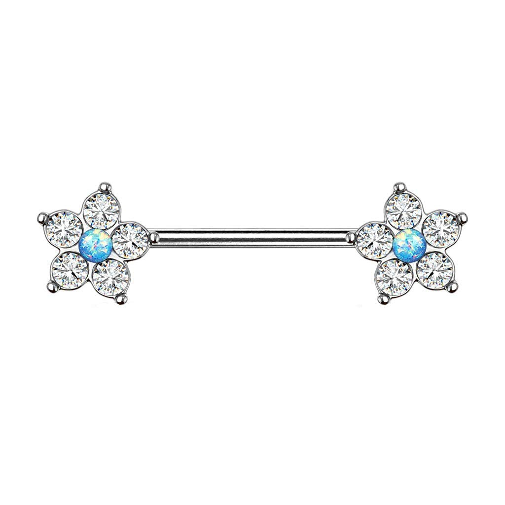 Brustwarzenpiercing Glitzer-Opal Blume 5 Zirkonia Brustpiercing Nippelpiercing Chirurgenstahl viele Farben Stab 1,6/14mm