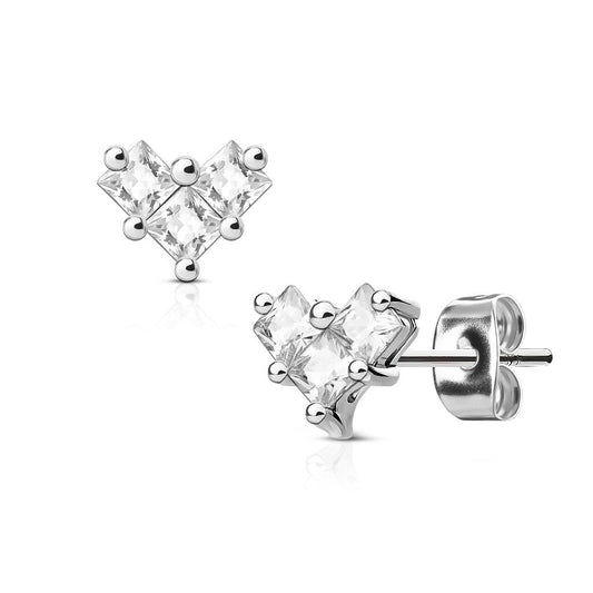 1 Paar Ohrringe Set Stecker Edelstahl Chirurgenstahl 3 Mini Quadrate silber Haken clear pink rot Zirkonia