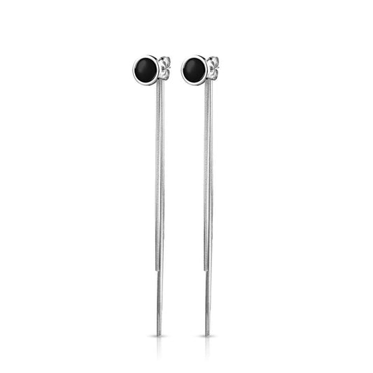 1 Paar Damen Ohrringe Enamel Kreis 8mm Ketten Anhänger e Ohrstecker Chirurgenstahl Weiß Schwarz Silber Länge 65,7mm