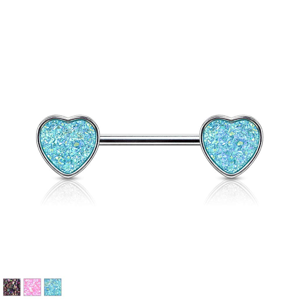 Brustwarzenpiercing Glitzer-Stein Herz Brustpiercing Nippelpiercing Chirurgenstahl Silber Schwarz Pink Aqua Stab 1,6/14mm