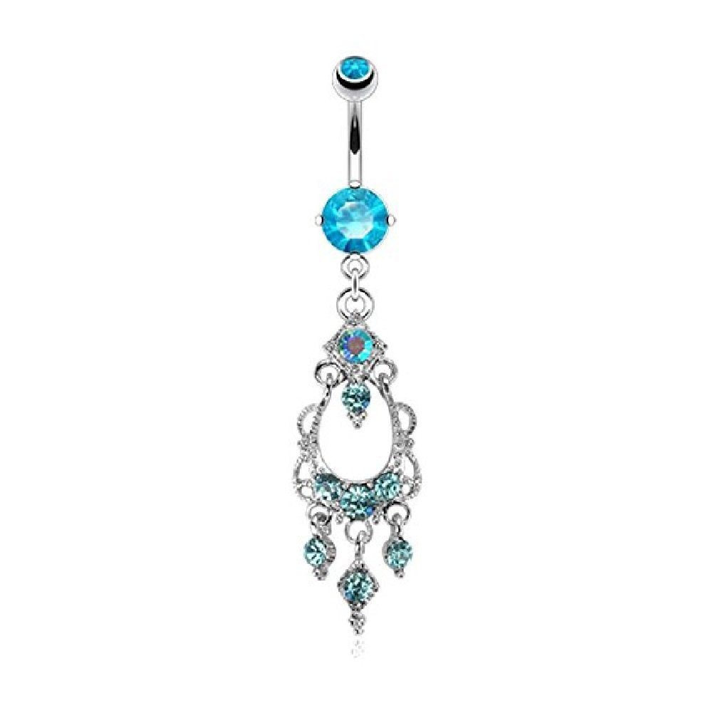 Bauchnabelpiercing KRISTALL-KRONLEUCHTER Anhänger Stab 1,6mm 10mm Nabelpiercing Chirurgenstahl Bananabell Silber Pink Aqua Clear