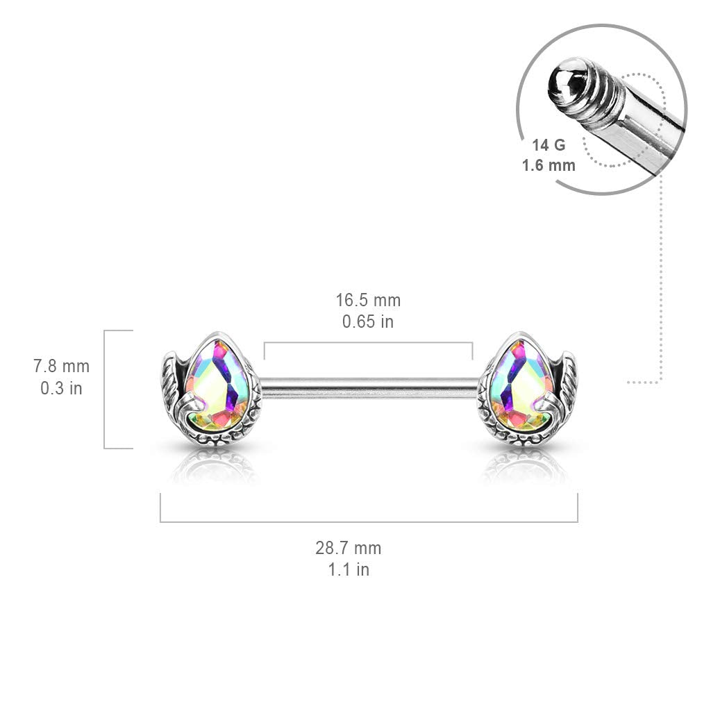 Brustwarzenpiercing Meerjungfrau-Flosse Kristall-Tropfen Brustpiercing Nippelpiercing Chirurgenstahl Mehrfarbig Stab 1,6/16mm