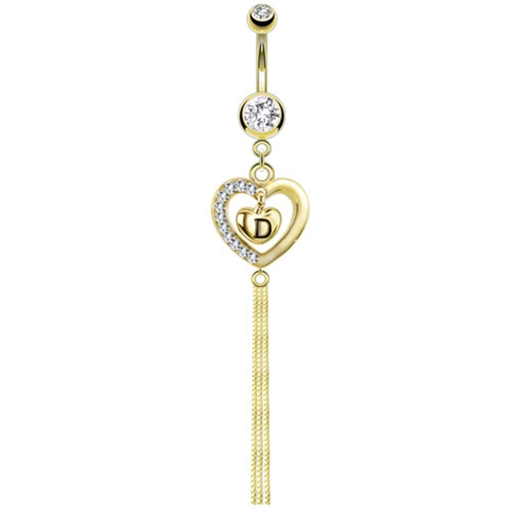 Bauchnabelpiercing Anhänger Herz 1,6mm 10mm Stab Nabelpiercing Edelstahl Chirurgenstahl Bananabell Zirkonia 14 Karat vergoldet