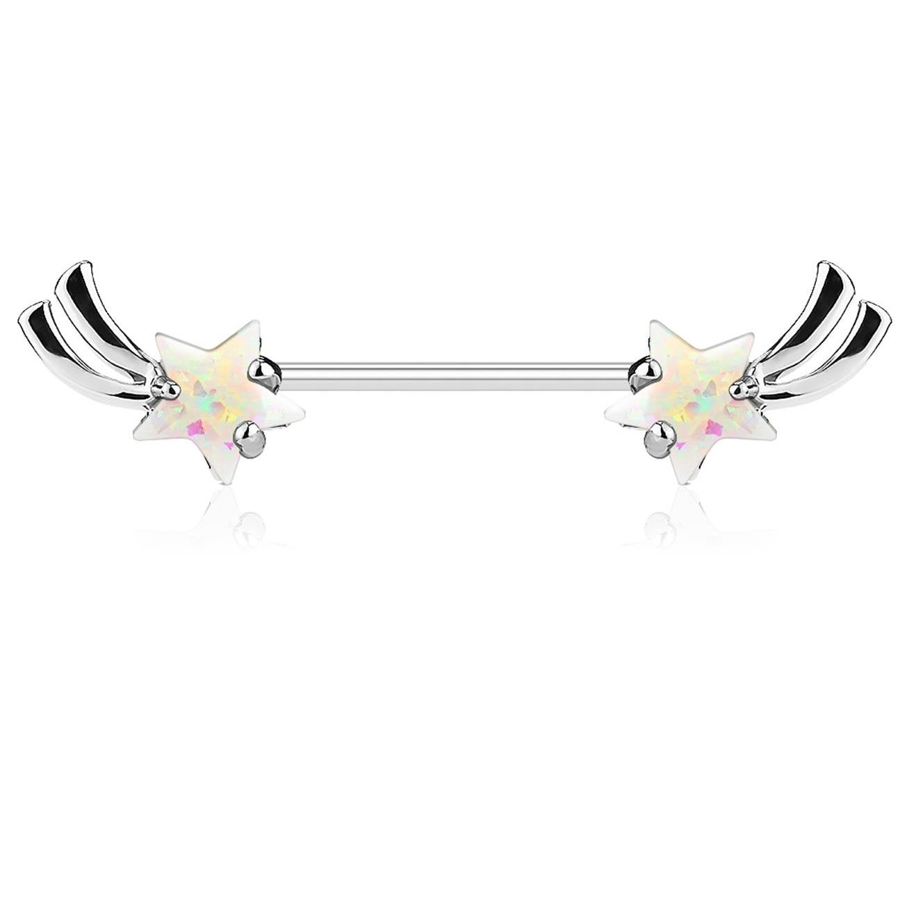 Brustwarzenpiercing Stern-SCHNUPPE Brustpiercing Intimpiercing Edelstahl Glitzer-Opal Silber Gold Roségold Stab 1,6mm 14mm