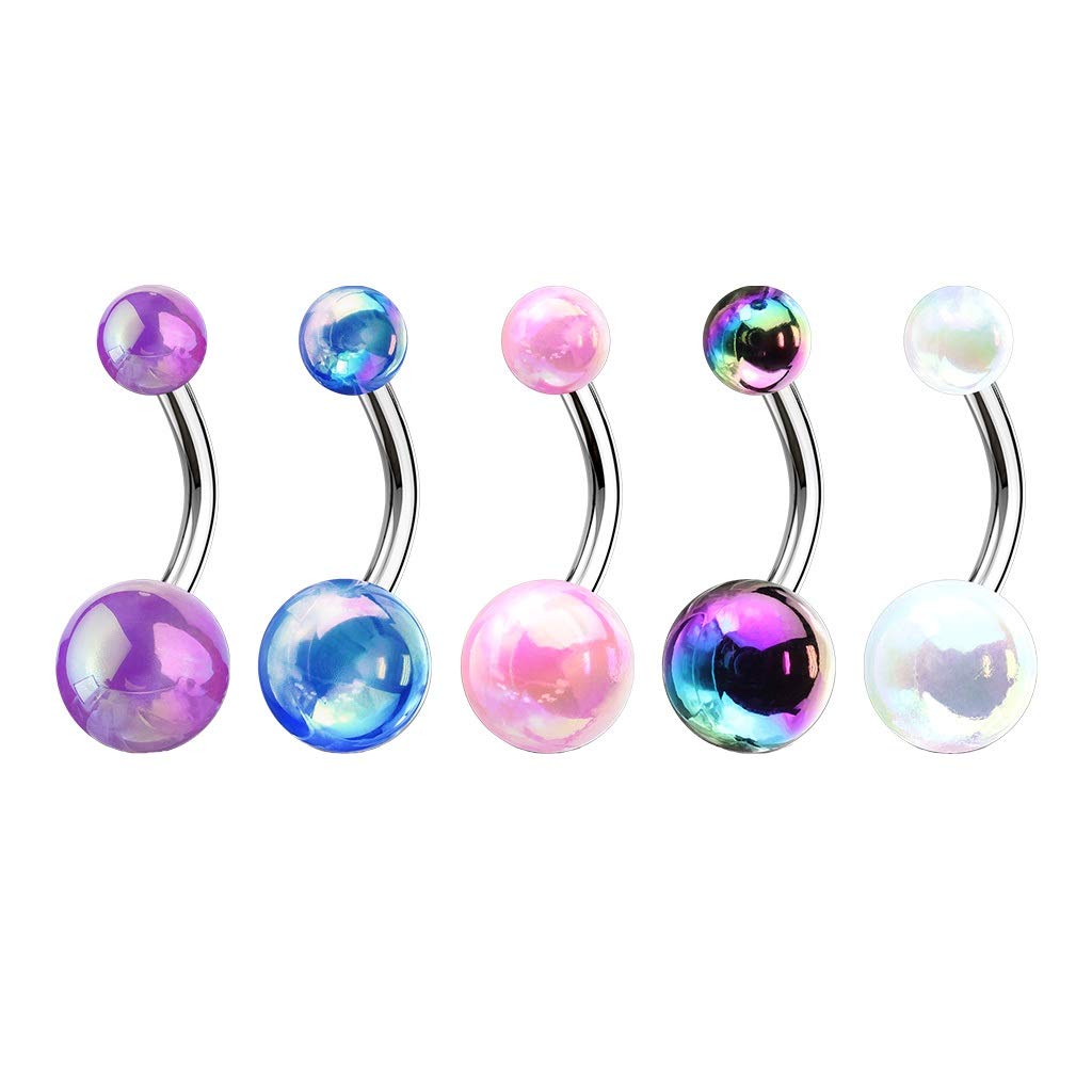 Bauchnabelpiercing Metallic Kugeln Nabelpiercing Chirurgenstahl Bananabell Acryl Silber Lila Blau Pink Weiß Regenbogen Stab 1,6/10mm