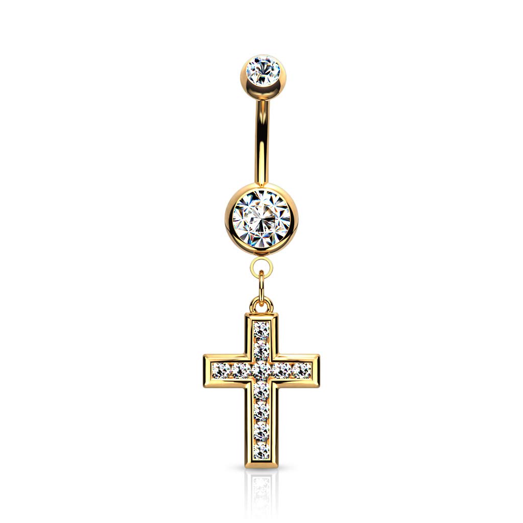 Bauchnabelpiercing Kristall Kreuz-Anhänger Nabelpiercing Chirurgenstahl Bananabell Silber Gold Roségold Clear Stab 1,6/10mm