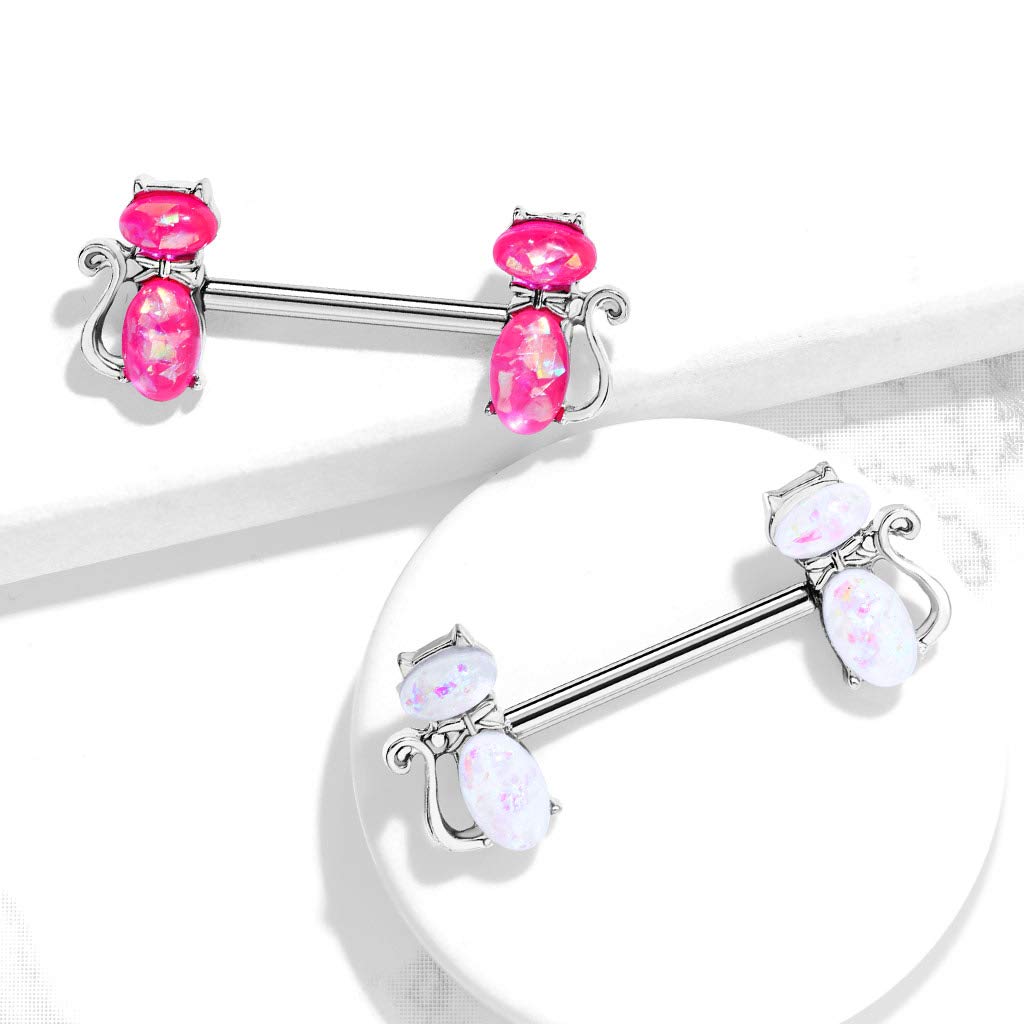 Brustwarzenpiercing Glitzer-Opal Katze Brustpiercing Nippelpiercing Chirurgenstahl Silber Pink Weiß Stab 1,6/14mm
