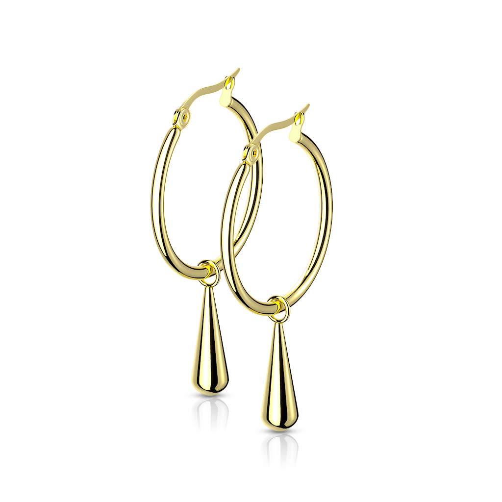 1 Paar Damen Ohrringe CREOLE Tropfen-Anhänger Länge 43,2mm Ohrstecker Chirurgenstahl Gold Roségold Silber