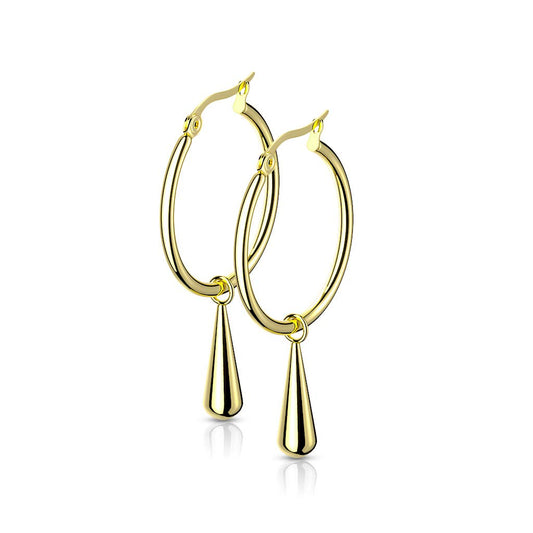 1 Paar Damen Ohrringe CREOLE Tropfen-Anhänger Länge 43,2mm Ohrstecker Chirurgenstahl Gold Roségold Silber
