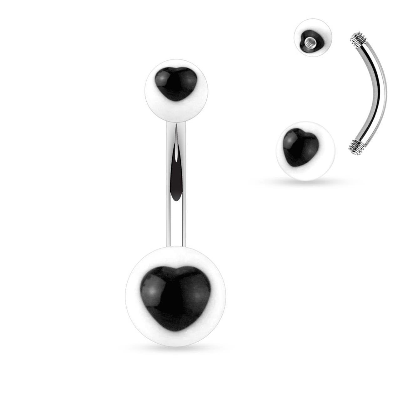 Bauchnabelpiercing UV Herz Nabelpiercing ACRYL-Kugeln Bananabell Edelstahl Stab-Dicke 1,6mm Stab-länge 10mm