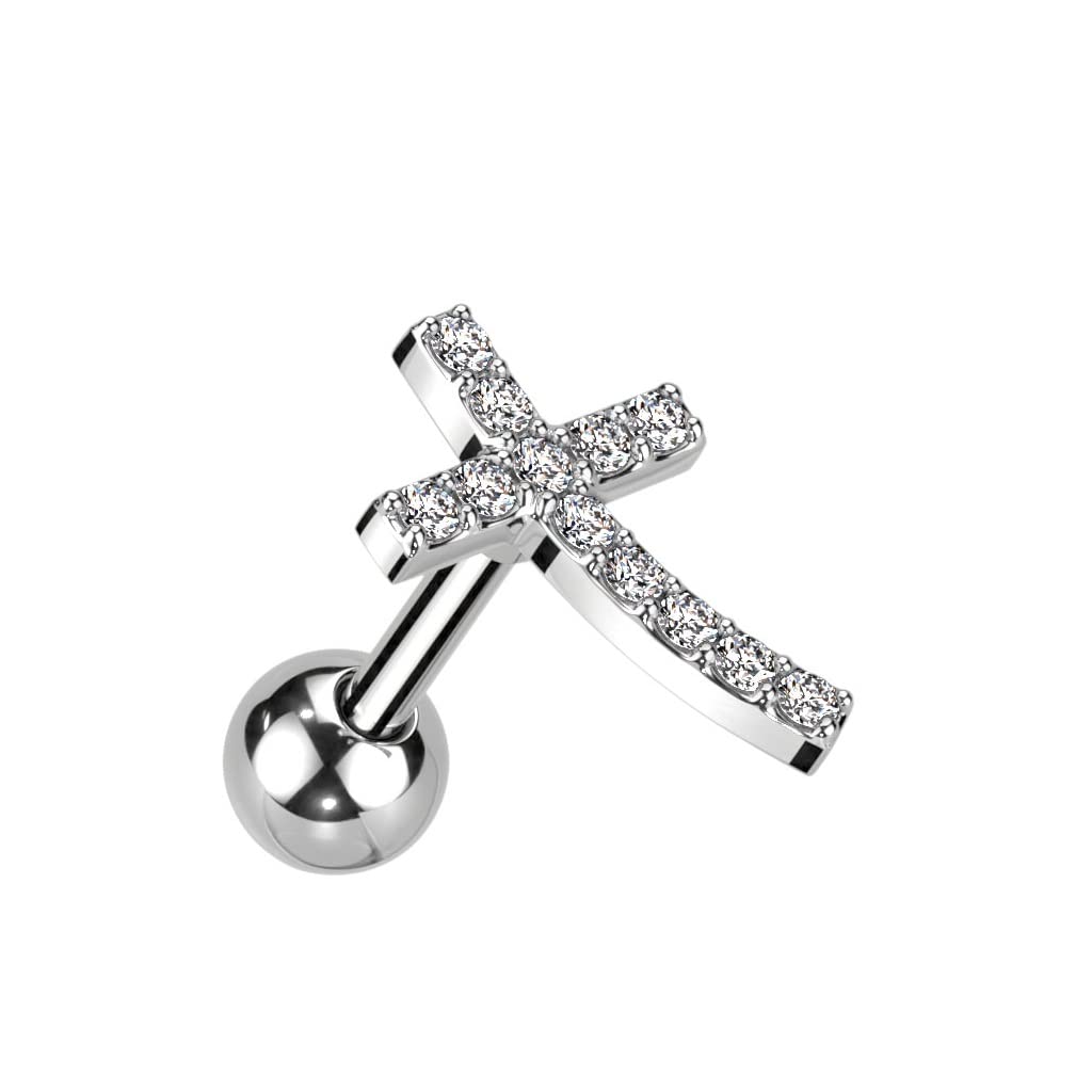 Knorpel Ohrstecker Kreuz Zirkonia Clear Silber Gold Piercings Chirurgenstahl Schraubverschluss Stab 6mm lang