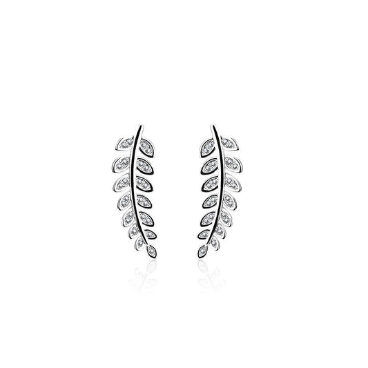 1 Paar Ohrklemmen OLIVEN-BLÄTTER 21 x 3mm Set Ohrringe Ohrclip Ohrstecker Chirurgenstahl Zirkonia Silber Gold Roségold
