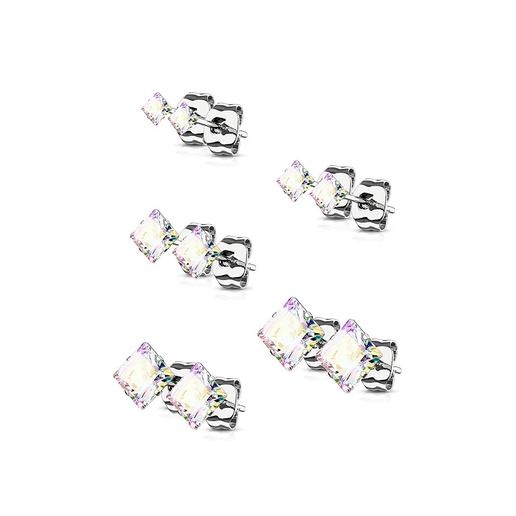 5 Paar Ohringe Eckiger Zirkonia 3mm 4mm 5mm 6mm 7mm Ohrringe Ohrstecker Chirurgenstahl Silber Gold Schwarz