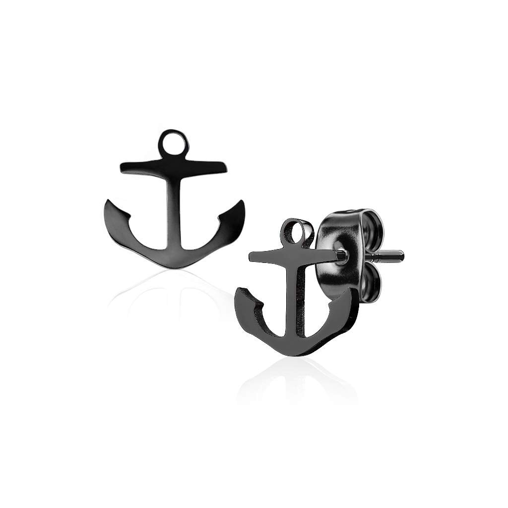 1 Paar funkelnde Ohrringe GROSSER ANKER 10x10 mm Ohrringe Ohrstecker Chirurgenstahl Set Silber Gold Schwarz