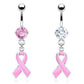 Bauchnabelpiercing BEWUSSTSEINS-Schleife Anhänger 1,6mm 10mm Nabelpiercing Chirurgenstahl Bananabell Zirkonia Silber Pink Clear