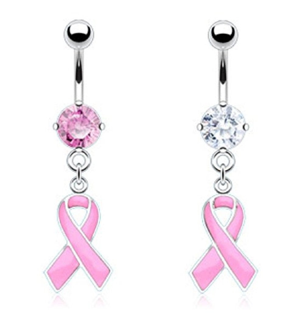 Bauchnabelpiercing BEWUSSTSEINS-Schleife Anhänger 1,6mm 10mm Nabelpiercing Chirurgenstahl Bananabell Zirkonia Silber Pink Clear