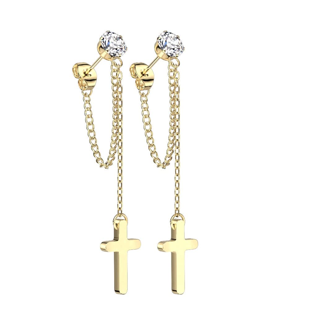 1 Paar Damen Ohrstecker Zirkonia Clear Ketten-Kreuz Anhänger Chirurgenstahl Ohrringe Ohrhänger Silber Gold Schwarz