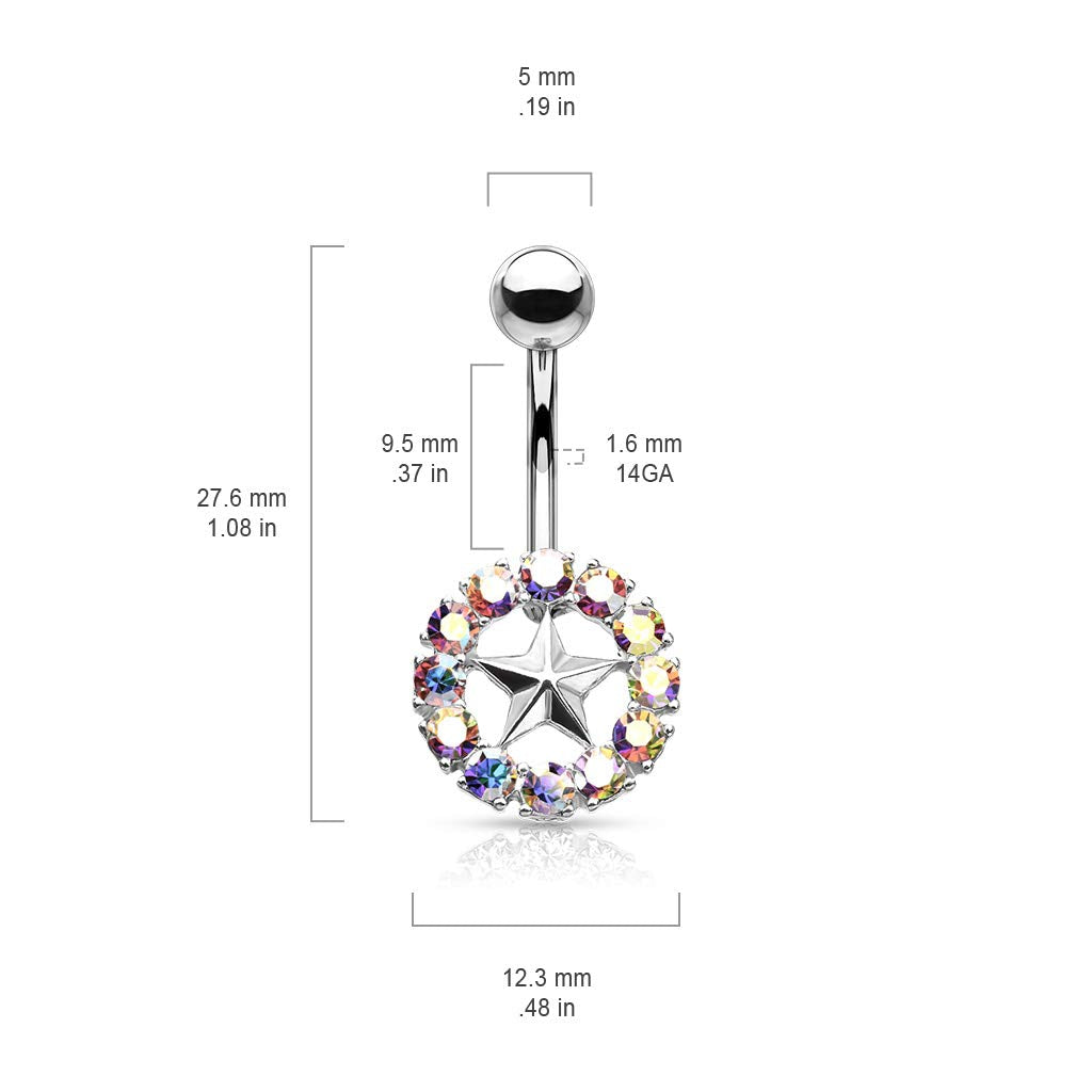 Bauchnabelpiercing Stern Kristall-Umrandung Nabelpiercing Chirurgenstahl Bananabell Silber Gold Roségold Stab 1,6/10mm