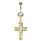 Bauchnabelpiercing GOLDENES Kreuz 14 Karat vergoldet Anhänger 1,6mm 10mm Nabelpiercing Chirurgenstahl Bananabell Zirkonia