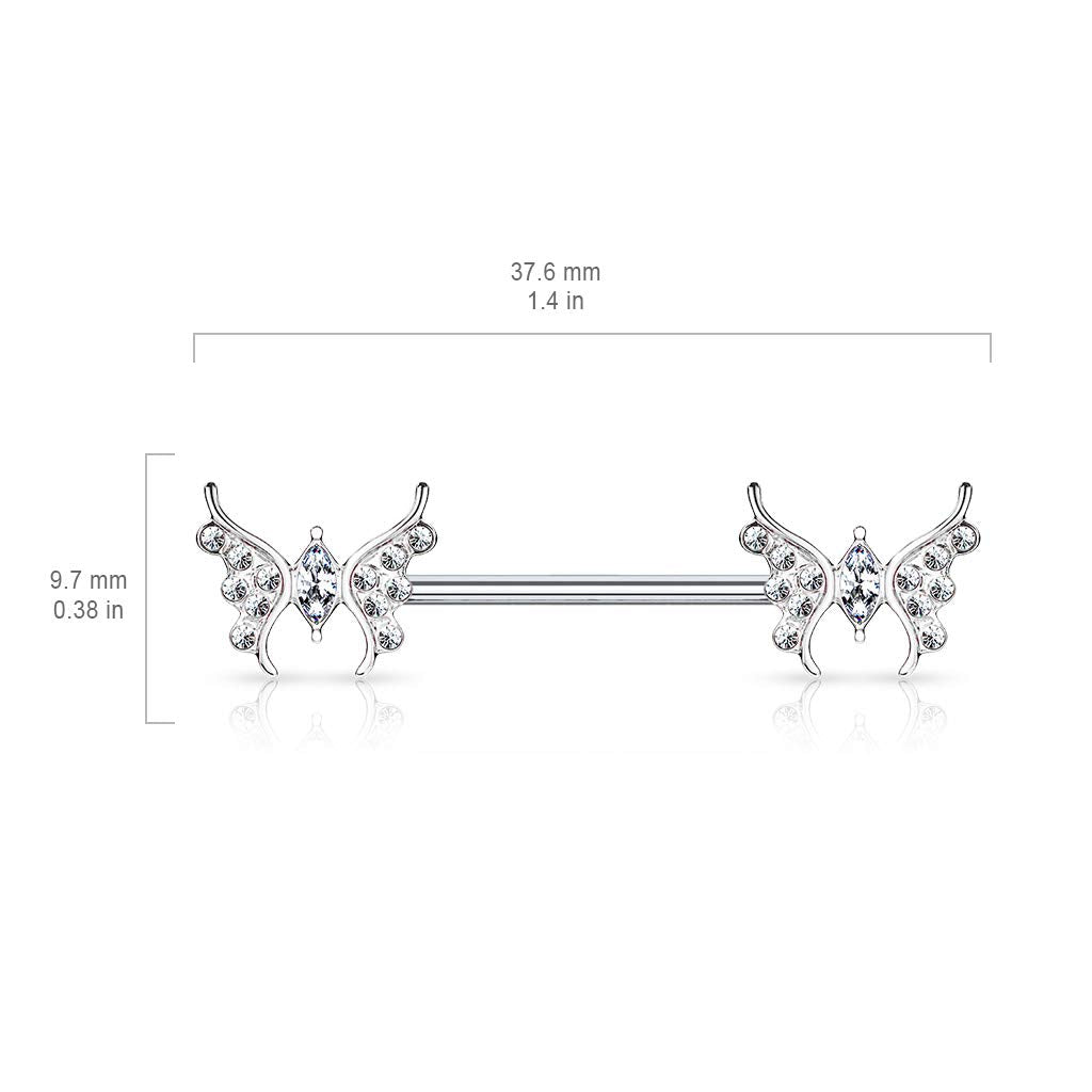 Brustwarzenpiercing Zirkonia Schmetterling Brustpiercing Nippelpiercing Chirurgenstahl Silber Gold Roségold Clear Stab 1,6/14mm