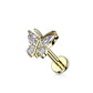 Knorpel Ohrstecker Schmetterling Silber Gold Roségold 4 Zirkonia Clear Piercings Chirurgenstahl Schraubverschluss Stab 6/8mm lang