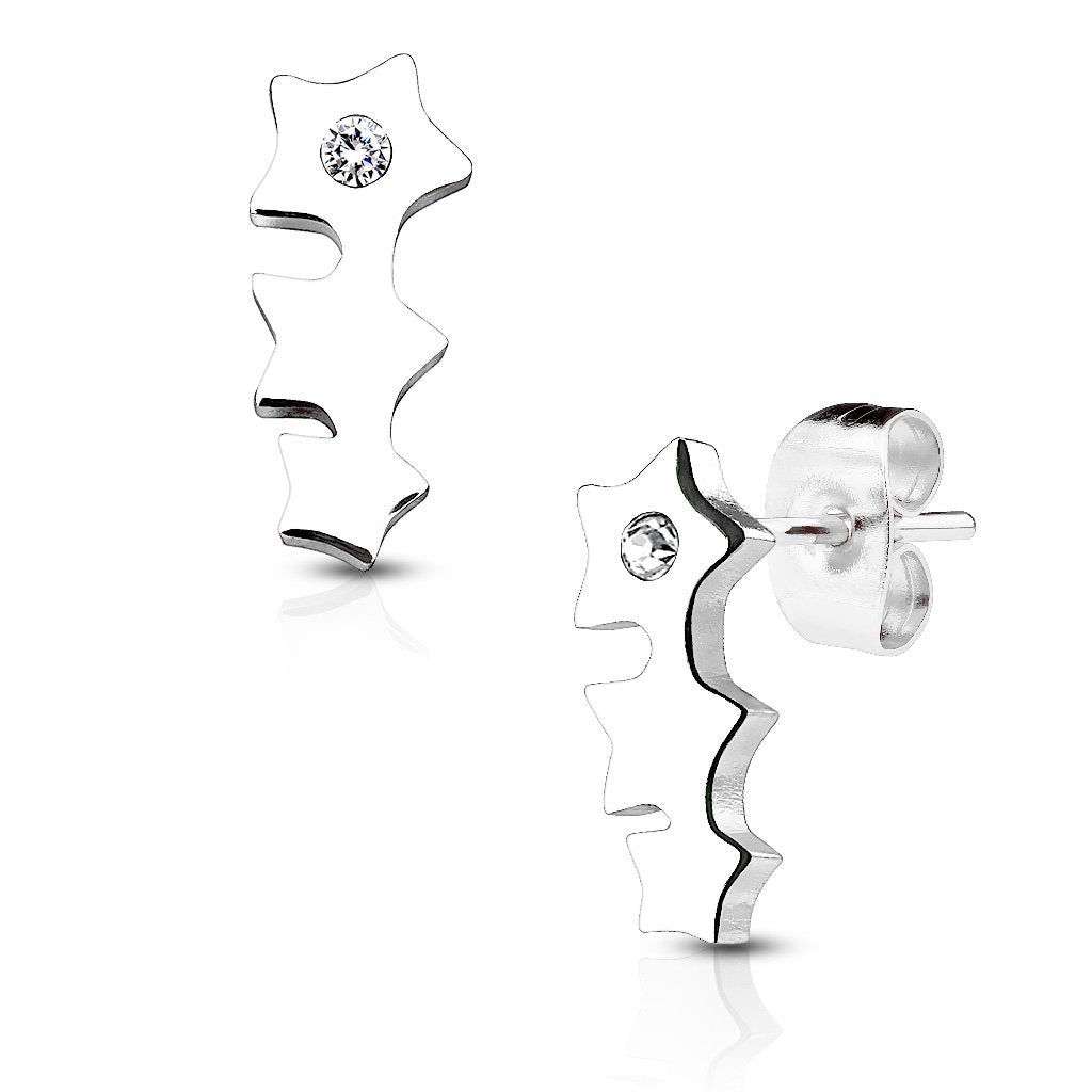 1 Paar Ohrringe Set Ohrstecker Edelstahl Chirurgenstahl 3-fach Stern Triple Star clear Zirkonia gold silber